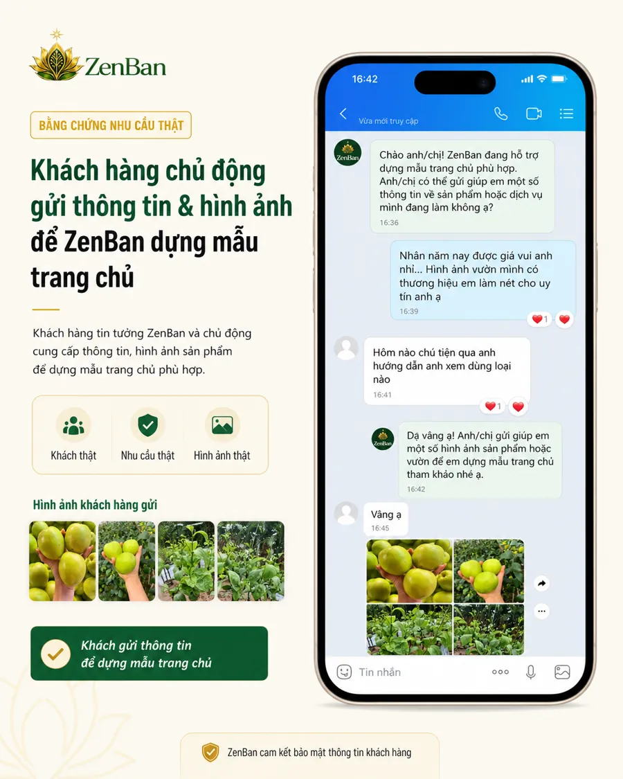 Ảnh chụp trao đổi đã ẩn danh khi khách gửi thông tin và hình ảnh sản phẩm cho ZenBan.