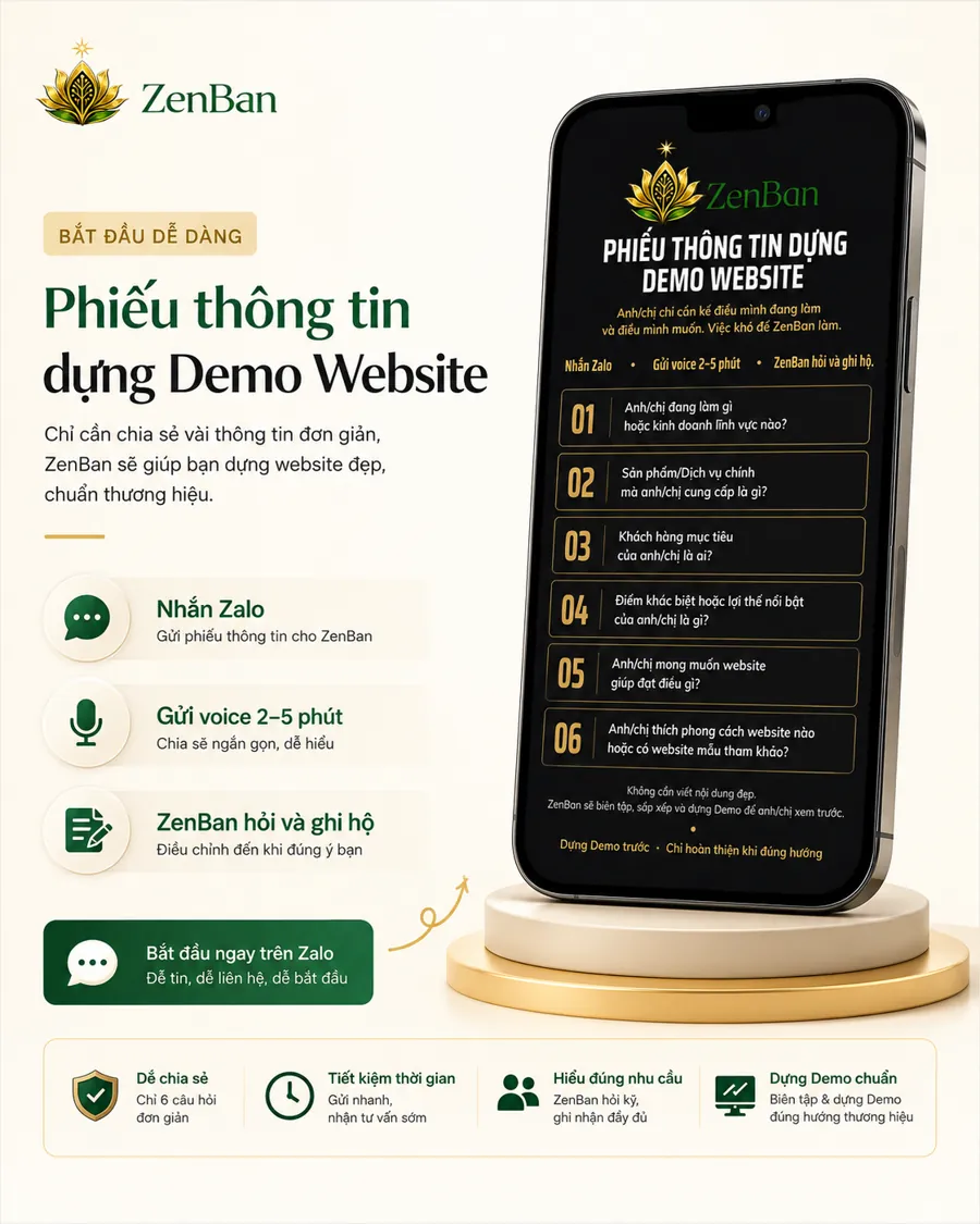 Phiếu thông tin dựng Demo Website của ZenBan.